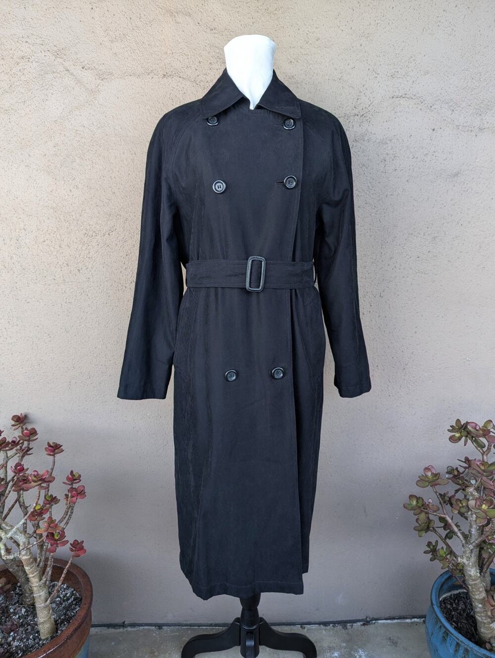 💜London Fog Black Belted Double-Breasted Trench Coat S Petite
